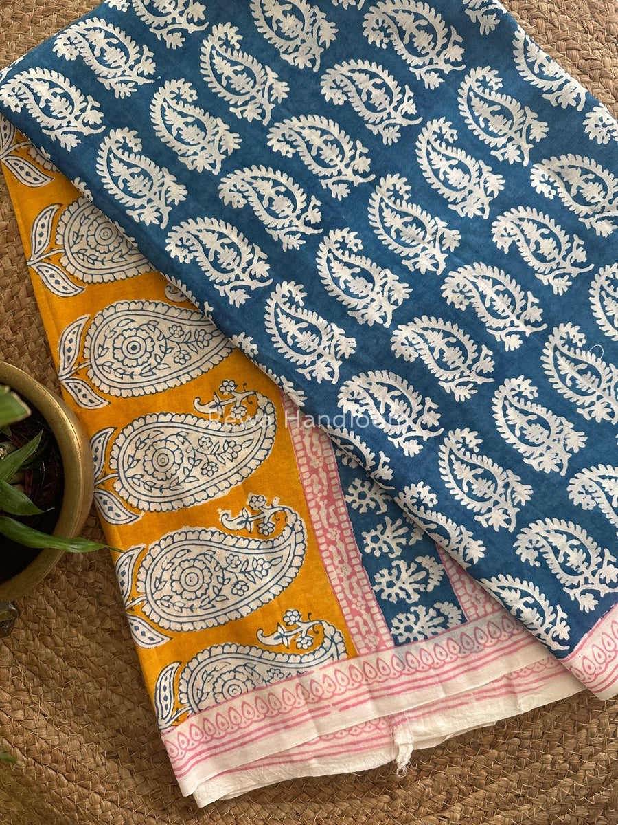 Indigo Bagh Print Cotton Sarees by Rewa