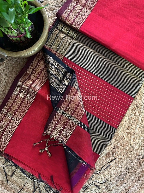 Maheshwari Zari Border Plain Sarees