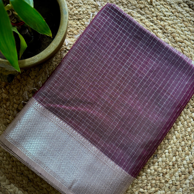 Maheshwari Silver Zari Checkered Silk Saree