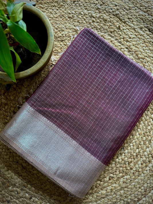 Maheshwari Silver Zari Checkered Silk Saree