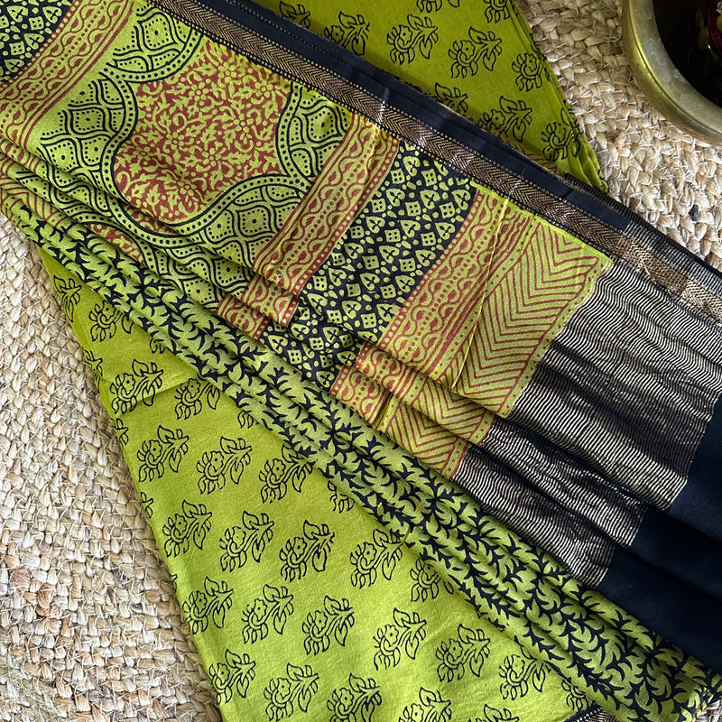 Maheshwari Green Black Bagh Print Suit