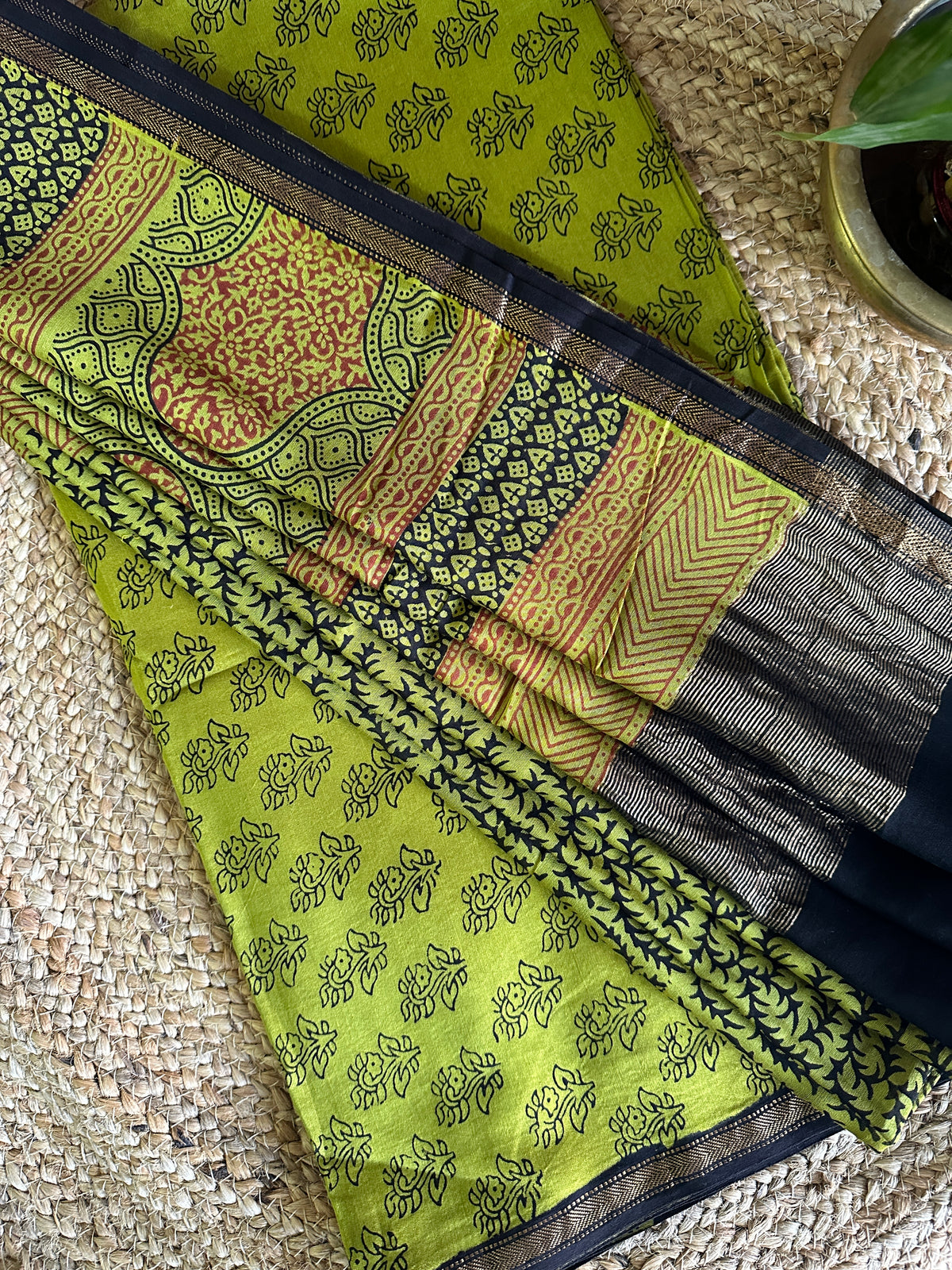 Maheshwari Green Black Bagh Print Suit