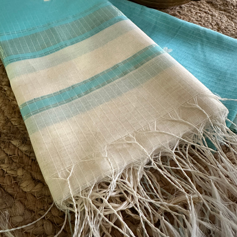 Maheshwari Sky Blue - White Katan Motifs Top Dupatta Sets