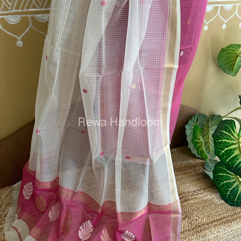 Maheshwari Hot Pink Katan Motifs Top Dupatta Sets-KBS000