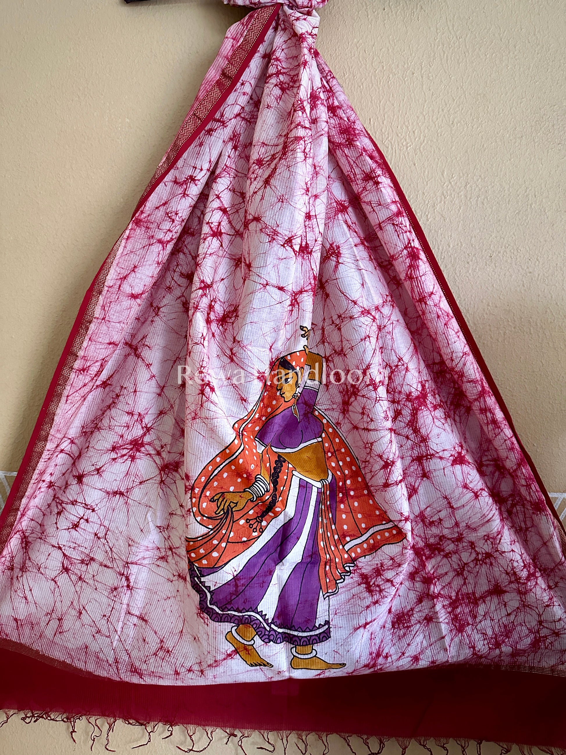 Maheshwari Pink Hand painted Dupatta BT01