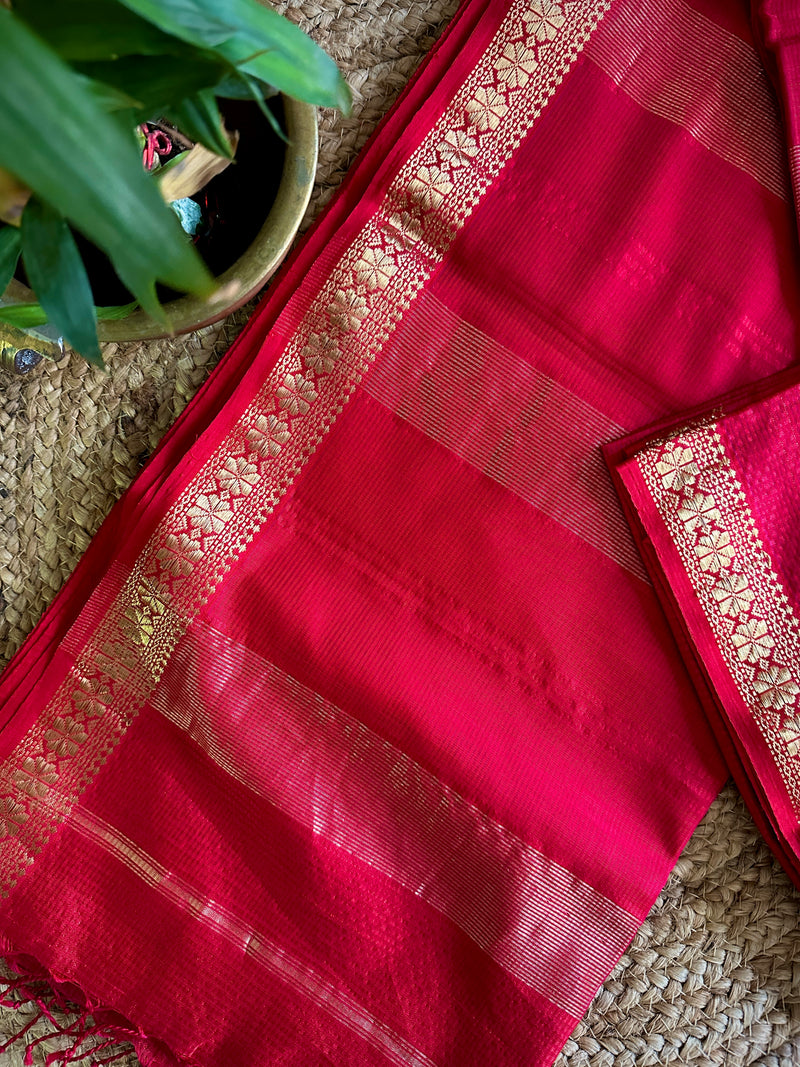 Maheshwari Kumkum Red Garbha Reshami Silk Sarees