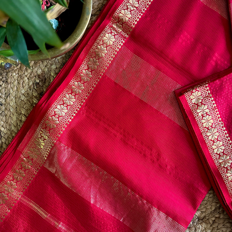 Maheshwari Kumkum Red Garbha Reshami Silk Sarees