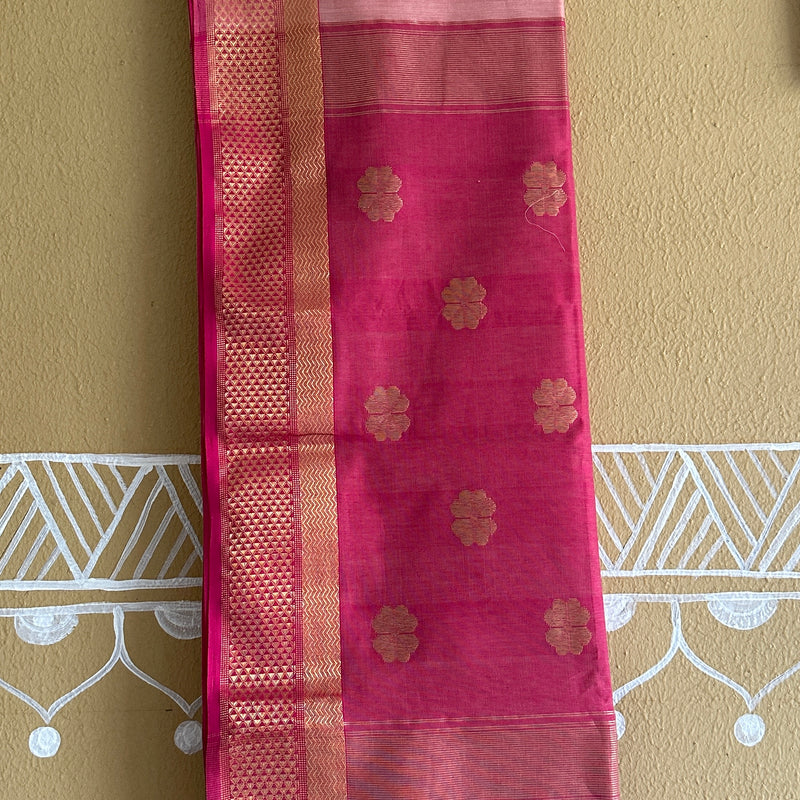 Peach Pink Flower Motifs ~ Maheshwari Saree
