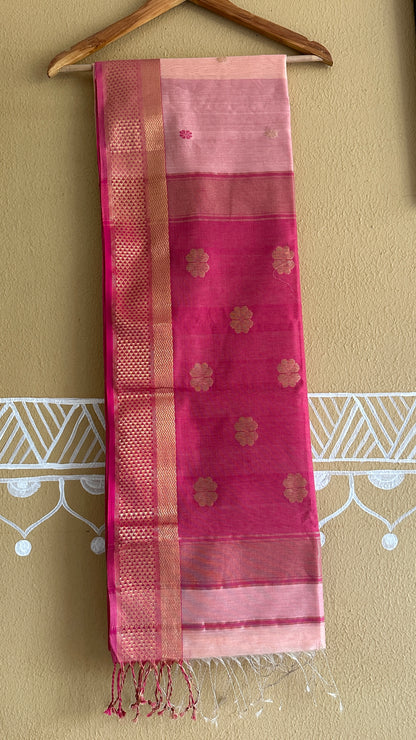 Peach Pink Flower Motifs ~ Maheshwari Saree