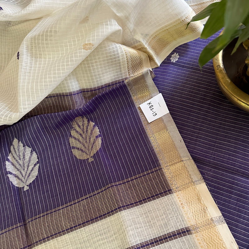 Maheshwari Purple Blue - White Katan Motifs Top Dupatta Sets