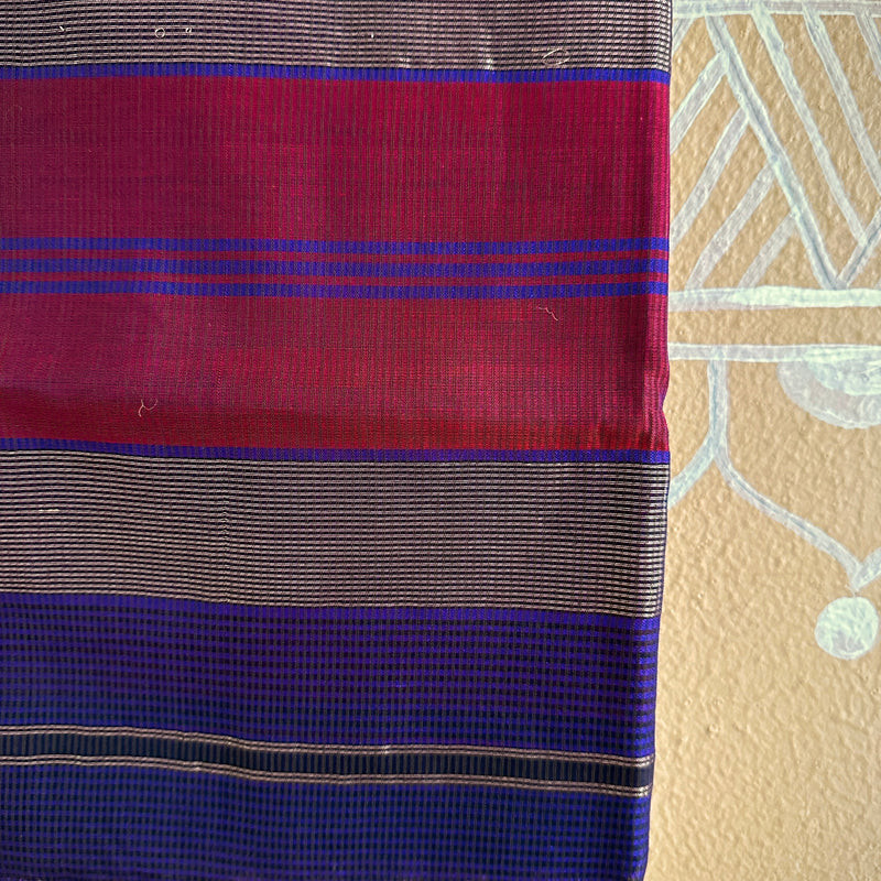 Maheshwari Blue Red Garbha Reshami Silk Saree GS01
