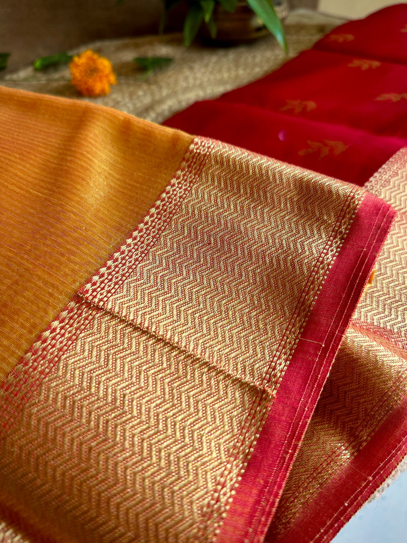 Maheshwari 75 Silk Marigold Yellow Saree