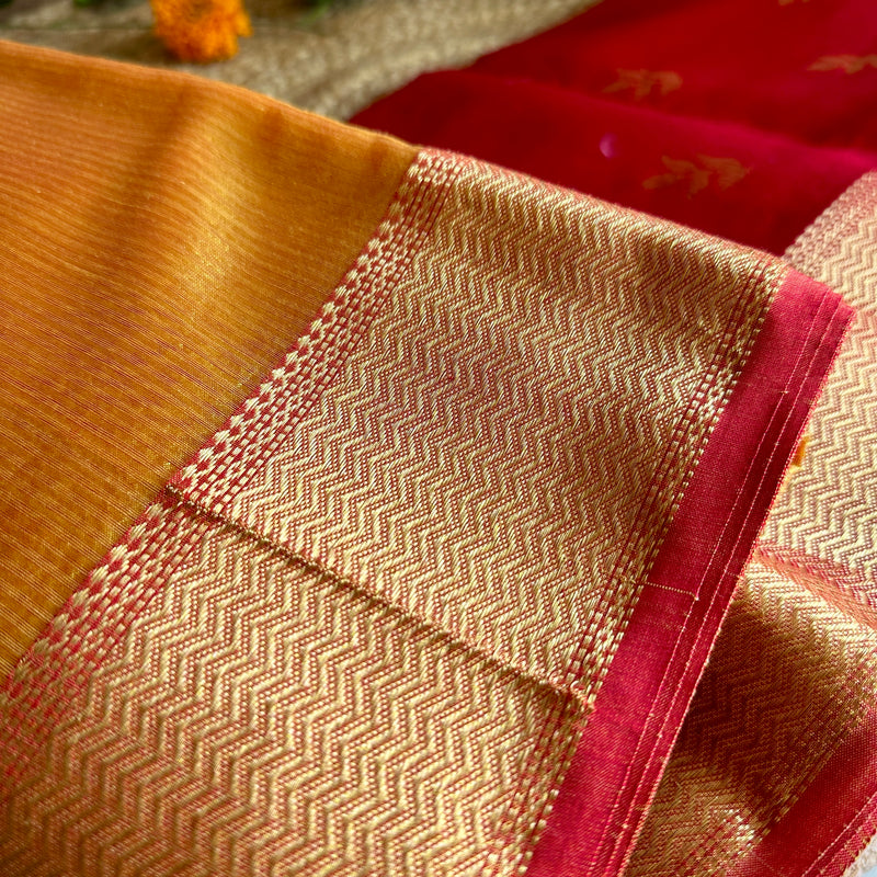 Maheshwari 75 Silk Marigold Yellow Saree