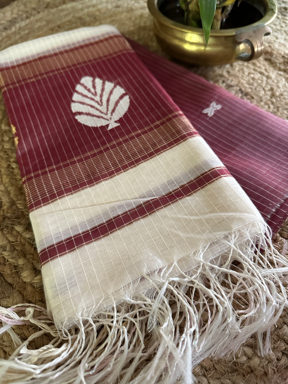 Maheshwari Cherry - White Katan Motifs Top Dupatta Sets