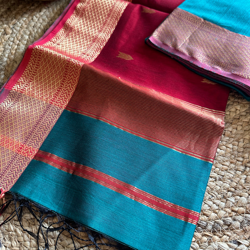 Rama Green Motifs ~ Maheshwari Saree