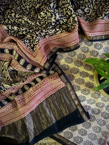 Maheshwari White Black Bagh Print Suit