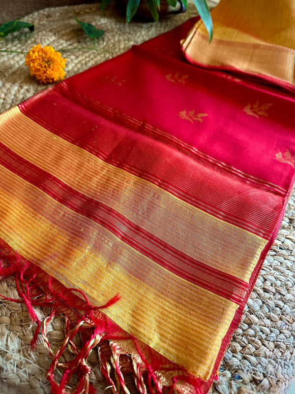 Maheshwari 75 Silk Marigold Yellow Saree