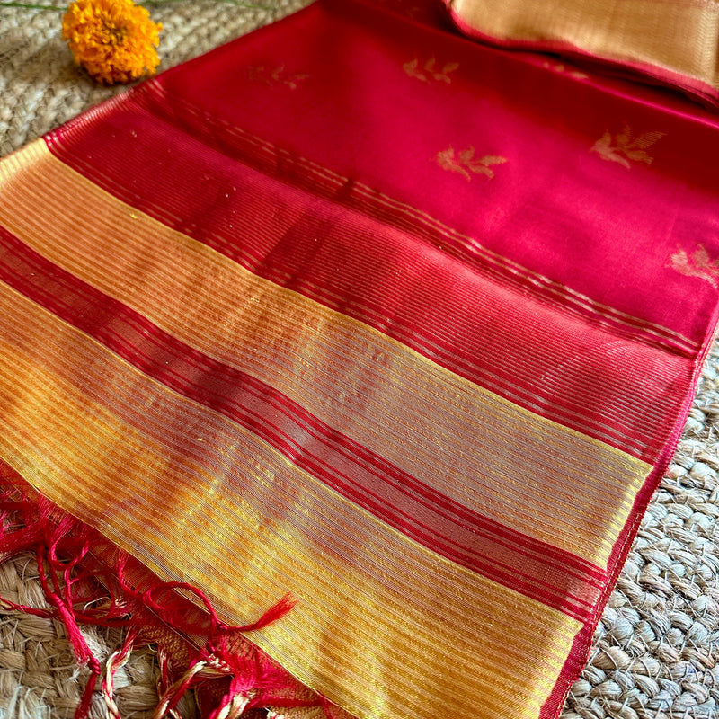 Maheshwari 75 Silk Marigold Yellow Saree