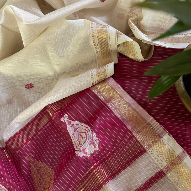 Maheshwari Hot Pink - White Motifs Top Dupatta Sets