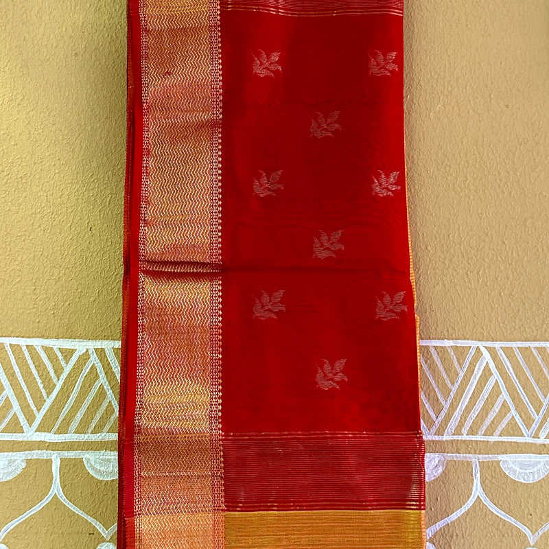 Maheshwari 75 Silk Marigold Yellow Saree