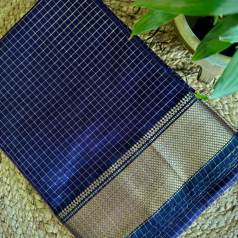 Maheshwari Purple Blue Zari Checkered Sarees