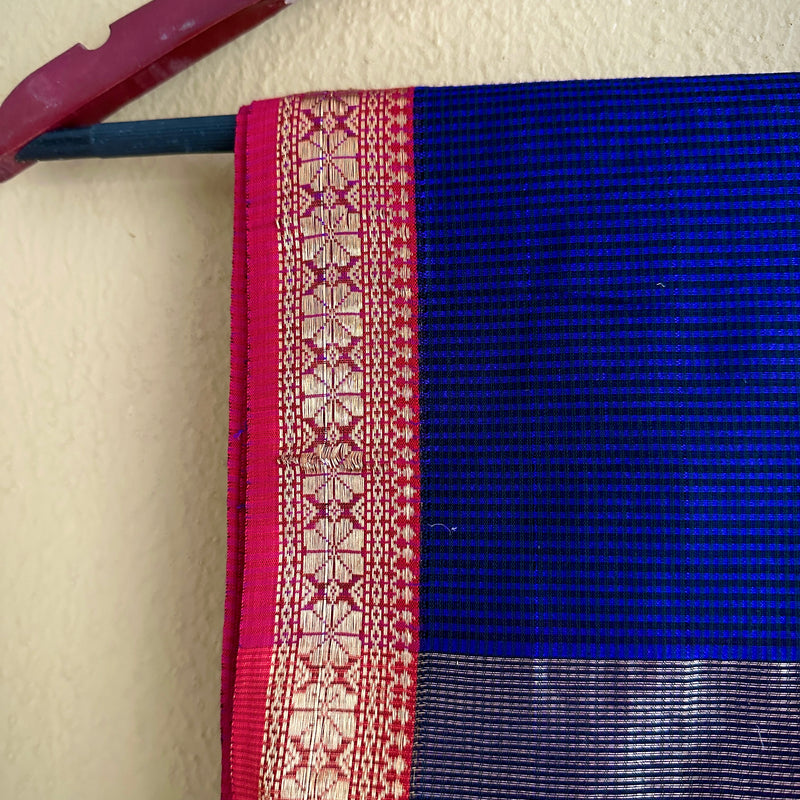 Maheshwari Blue Red Garbha Reshami Silk Saree GS01