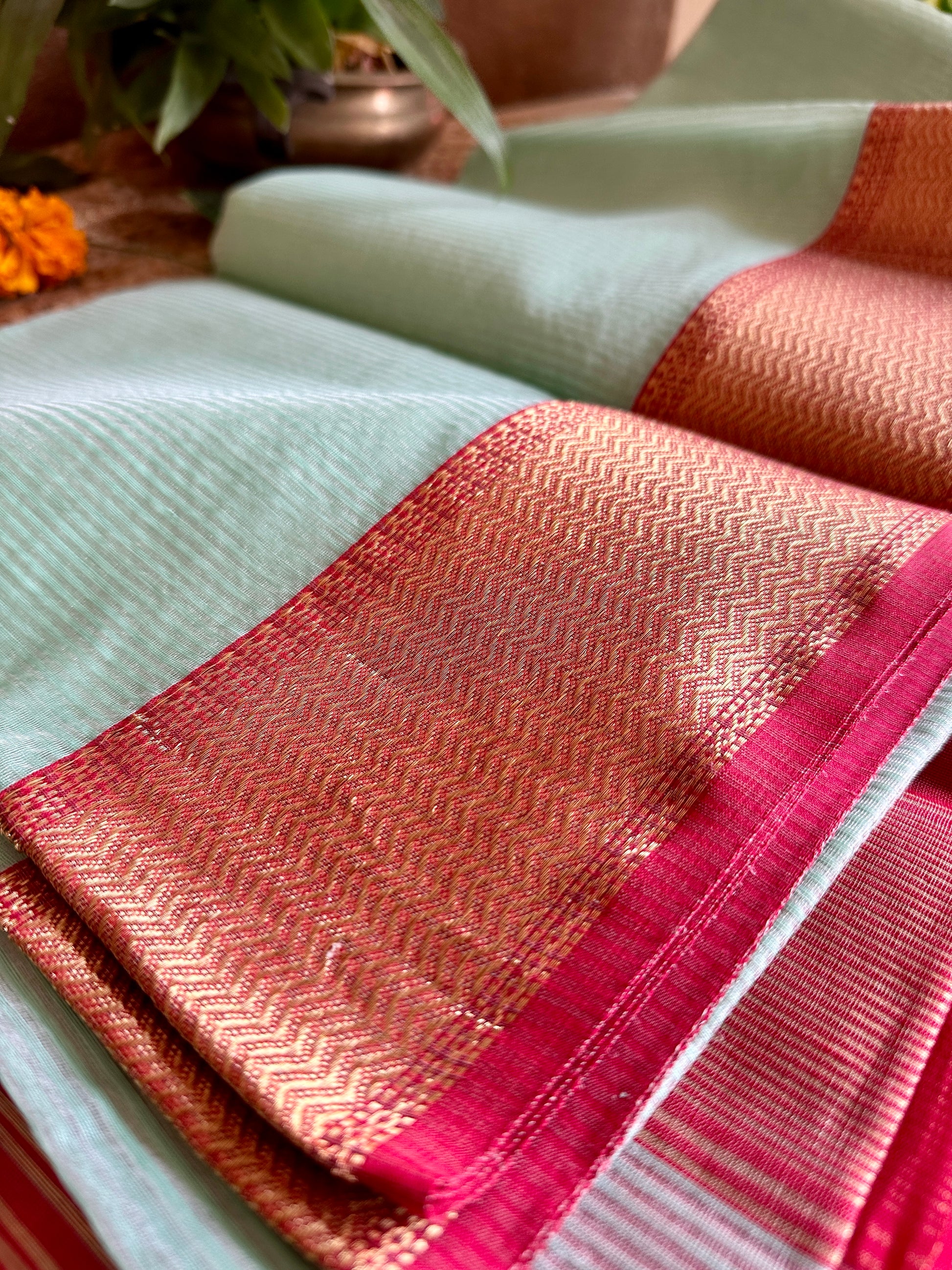 Maheshwari 75 Silk Sea Green Saree
