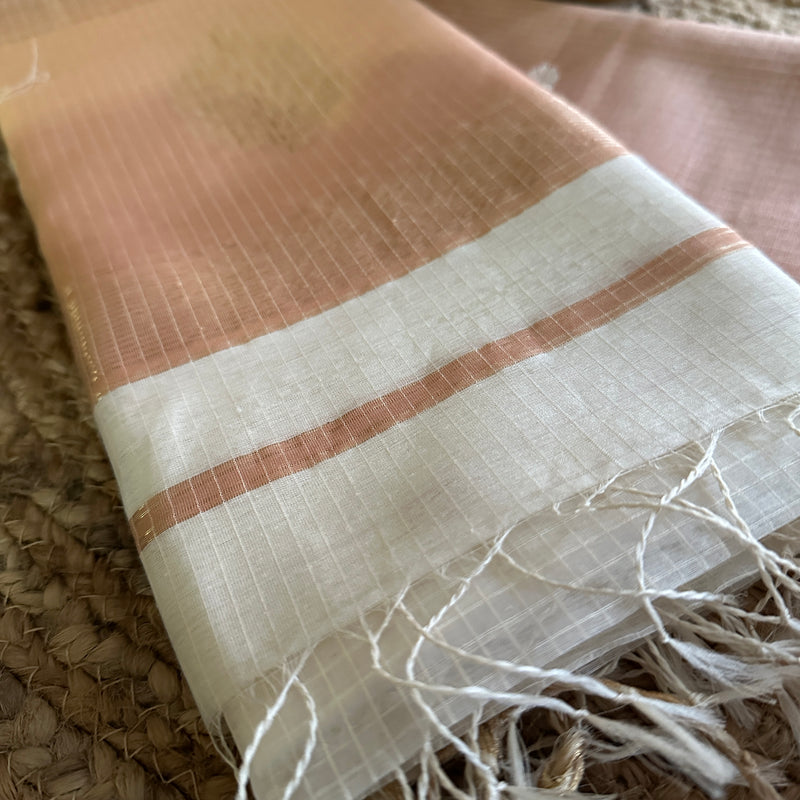 Maheshwari Peach Beige - White Katan Motifs Top Dupatta Sets