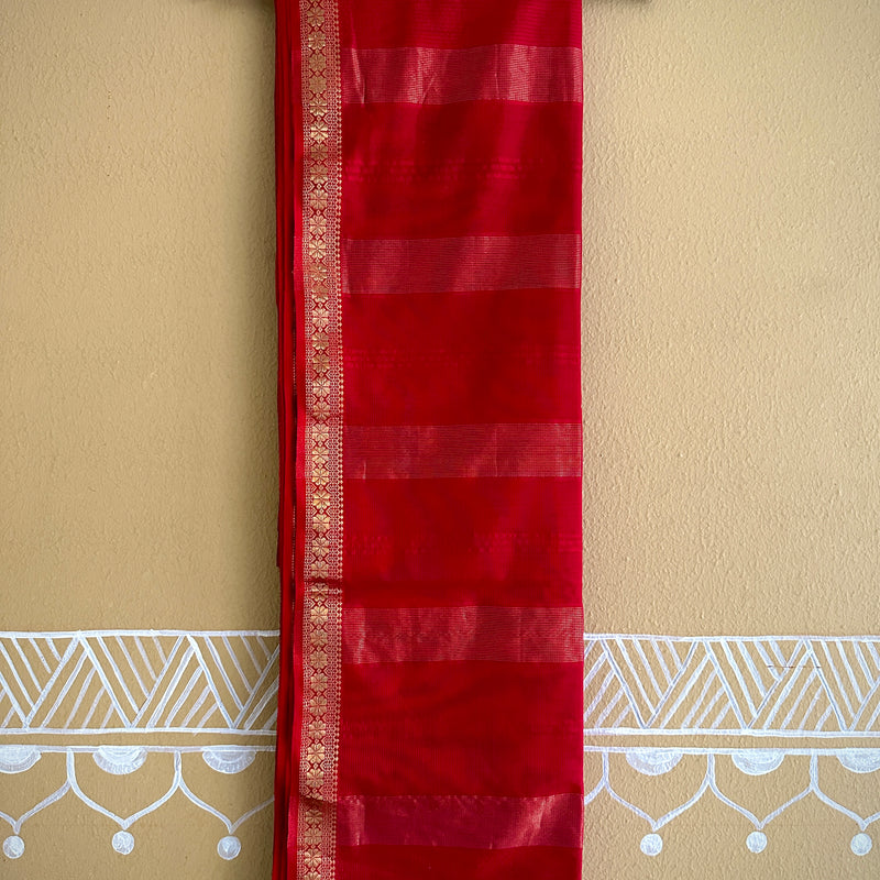 Maheshwari Kumkum Red Garbha Reshami Silk Sarees