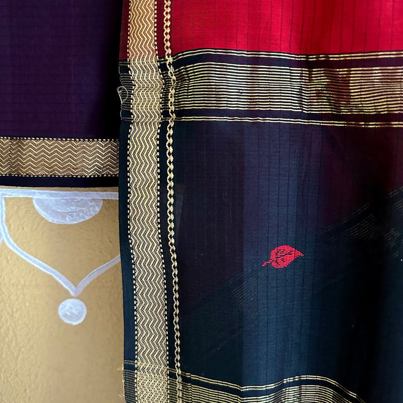 Maheshwari Red & Black Motifs Top Dupatta Sets PST04