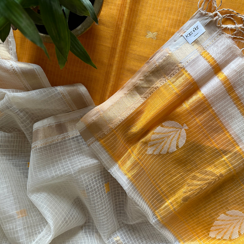 Maheshwari Mango - White Katan Motifs Top Dupatta Sets