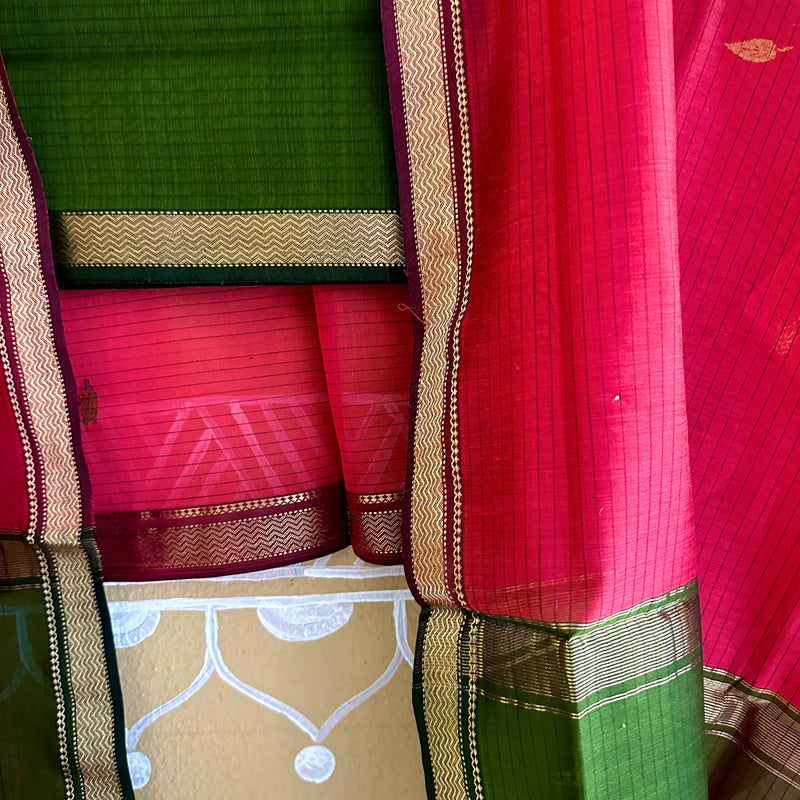 Maheshwari Green & Red Motifs Top Dupatta Sets
