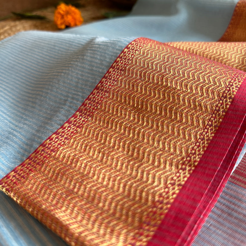 Maheshwari 75 Silk Firozi Blue Saree