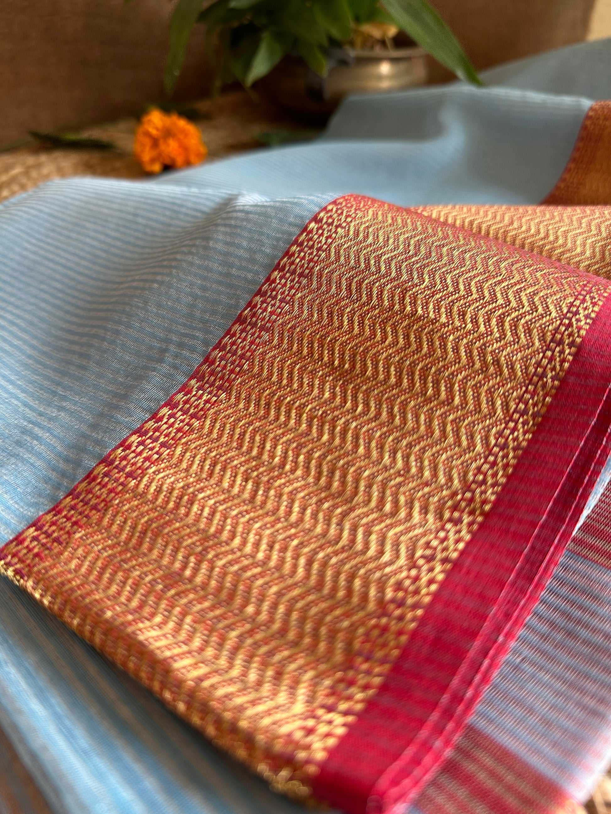 Maheshwari 75 Silk Firozi Blue Saree