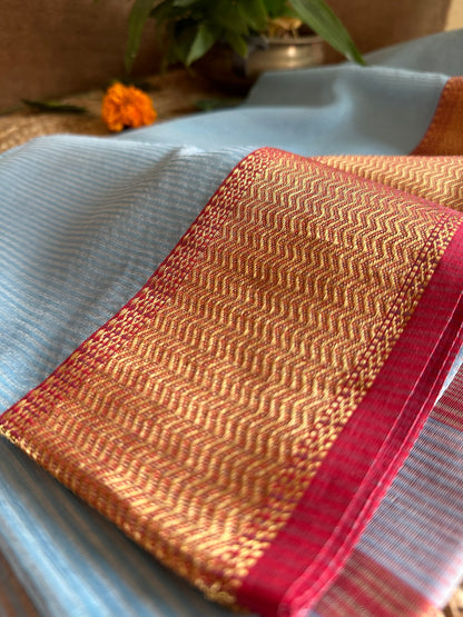 Maheshwari 75 Silk Firozi Blue Saree