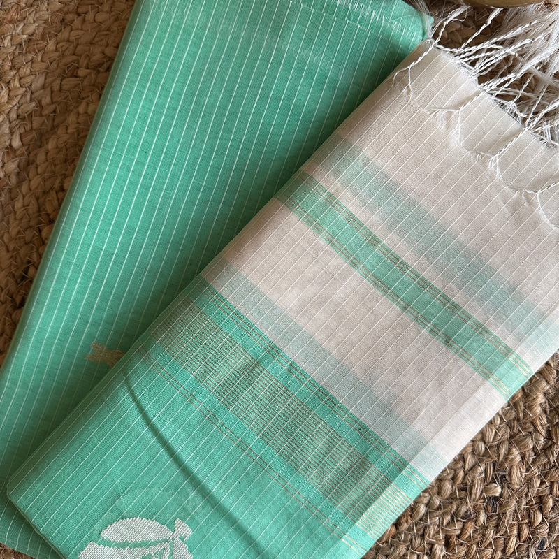 Maheshwari Sea Green-White Katan Motifs Top Dupatta Sets KBS023