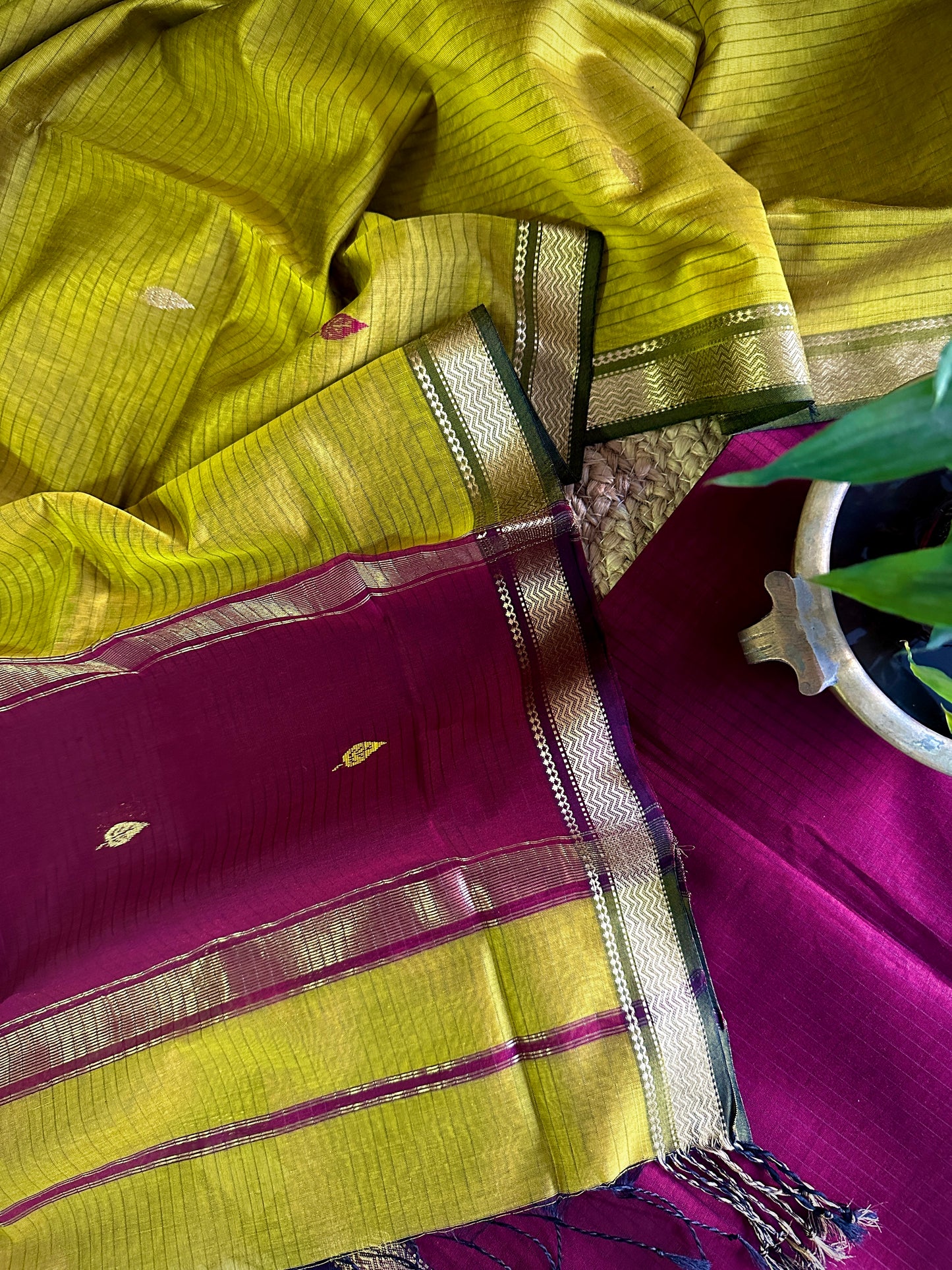 Maheshwari Mehandi & Maroon Motifs Top Dupatta Sets