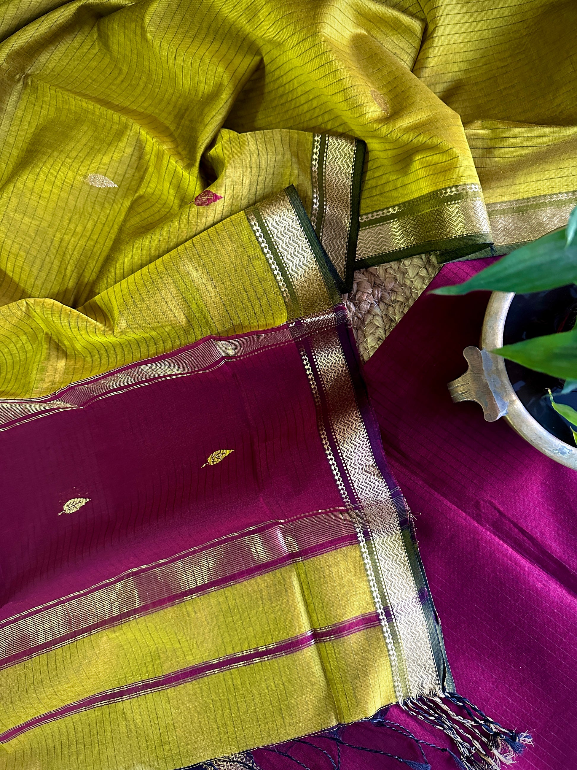 Maheshwari Mehandi & Maroon Motifs Top Dupatta Sets