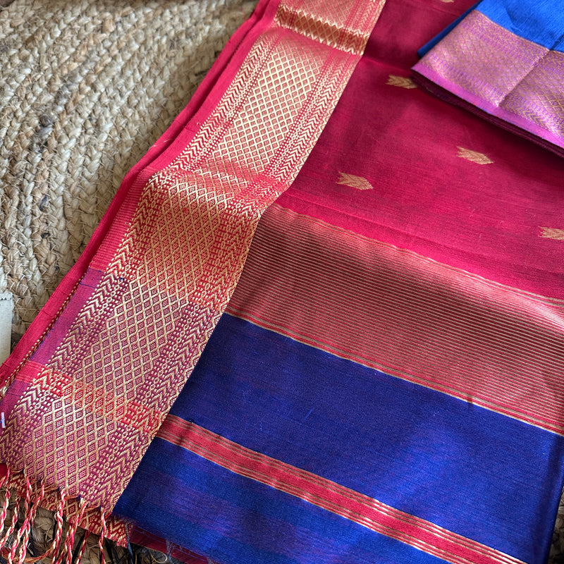 Teal Blue Motifs ~ Maheshwari Saree