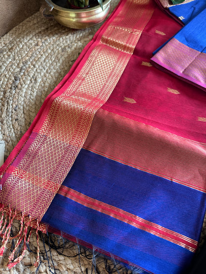 Teal Blue Motifs ~ Maheshwari Saree