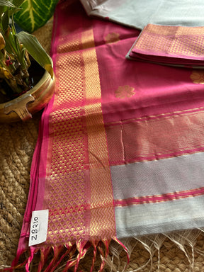 Grey Pink Flower Motifs ~ Maheshwari Saree