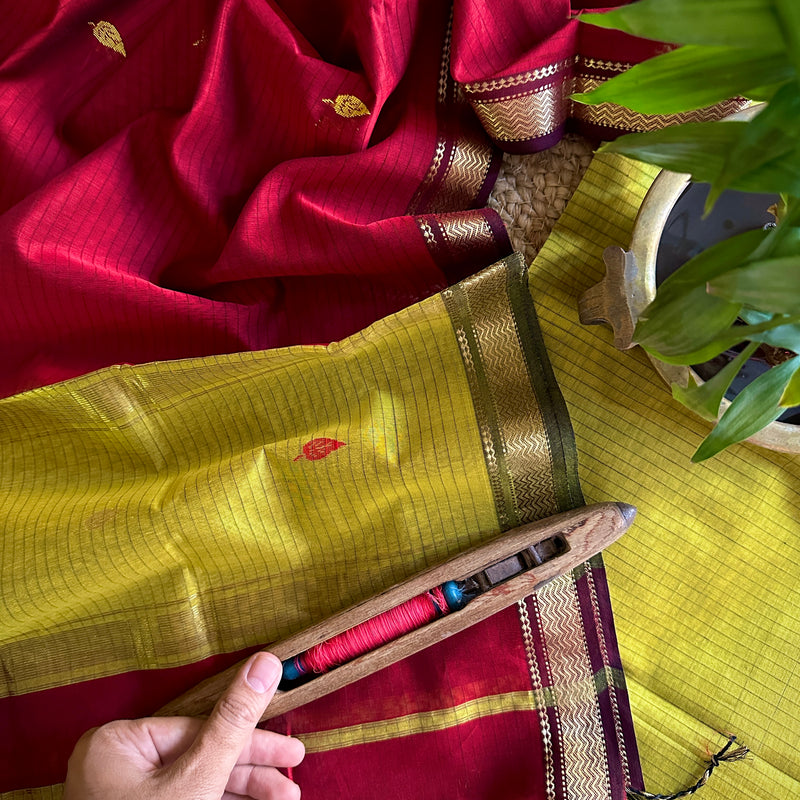 Maheshwari Mehandi & Red Motifs Top Dupatta Sets
