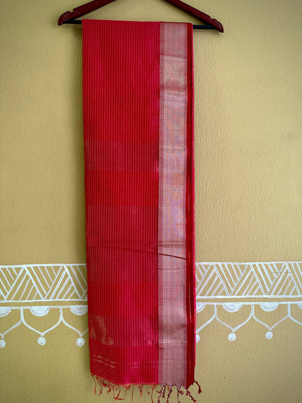Maheshwari Rani Pink ~ Silver Zari Checkered Silk Saree