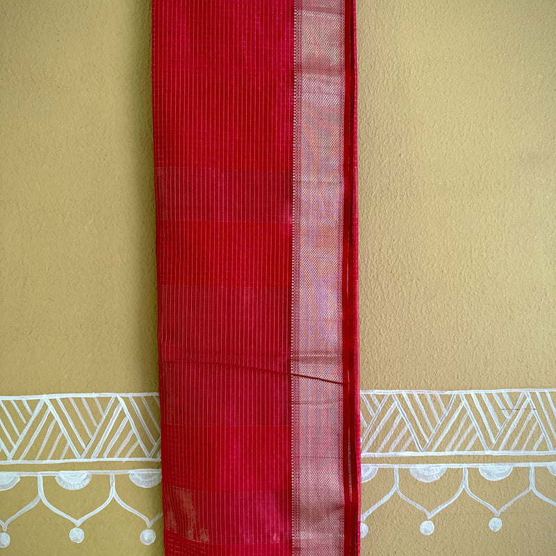 Maheshwari Rani Pink ~ Silver Zari Checkered Silk Saree