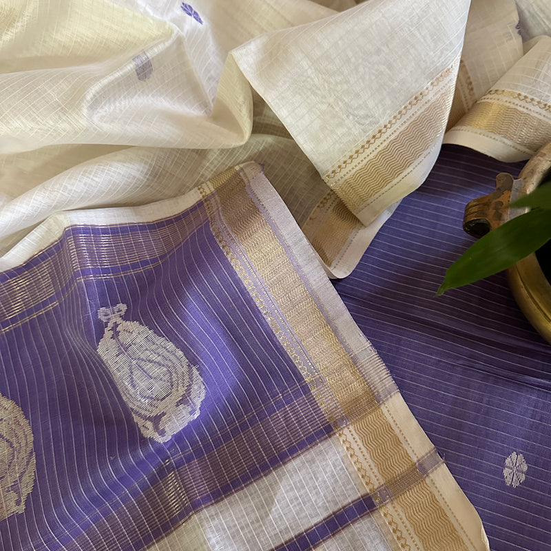 Maheshwari Lavender - White Motifs Top Dupatta Sets