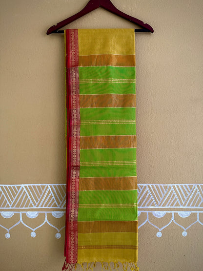 Maheshwari Yellow Green Garbha Reshami Silk Sarees