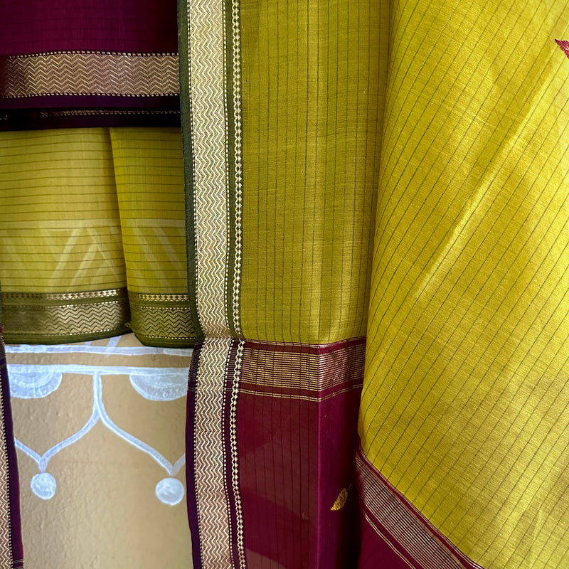 Maheshwari Mehandi & Maroon Motifs Top Dupatta Sets