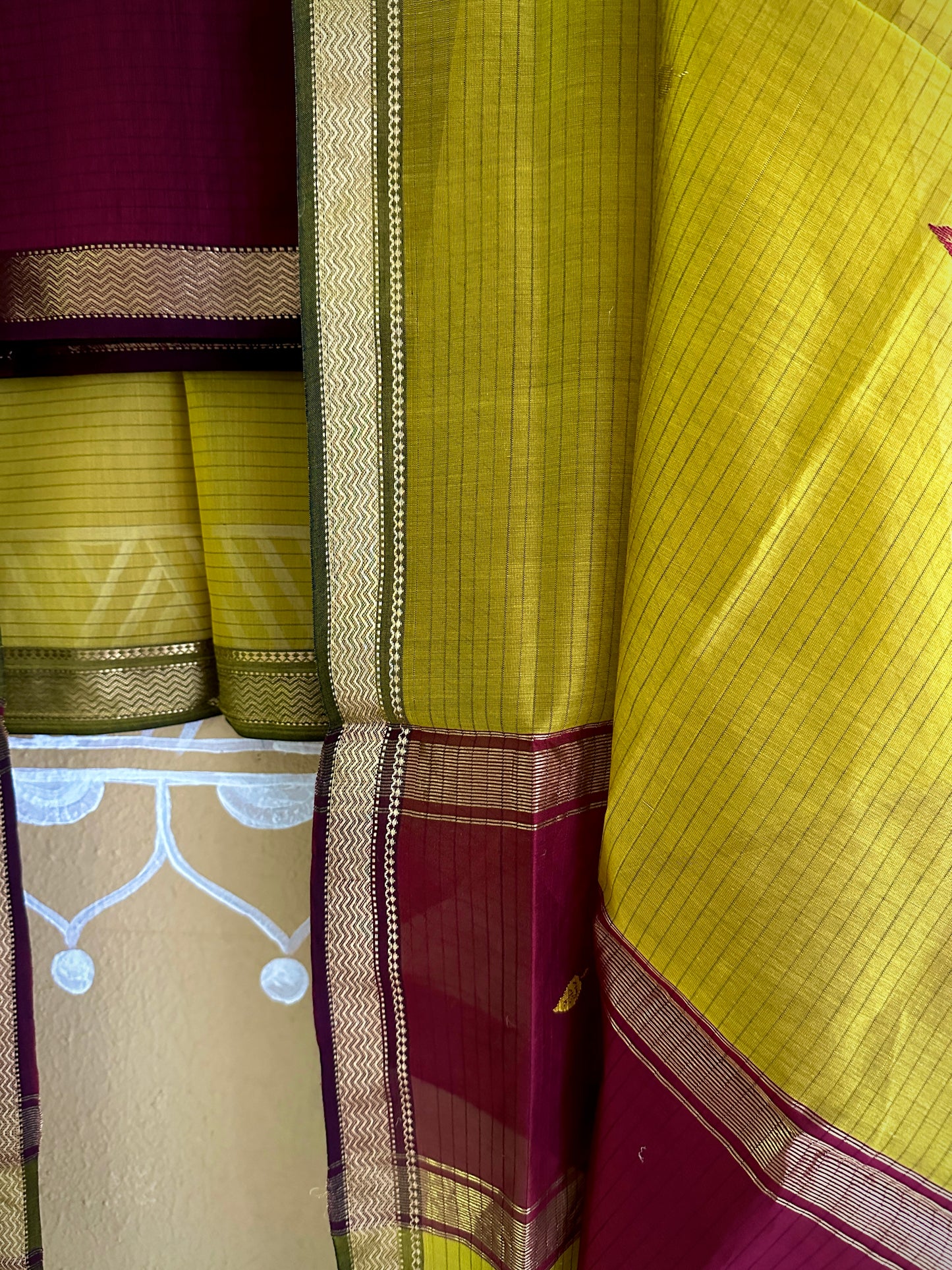 Maheshwari Mehandi & Maroon Motifs Top Dupatta Sets