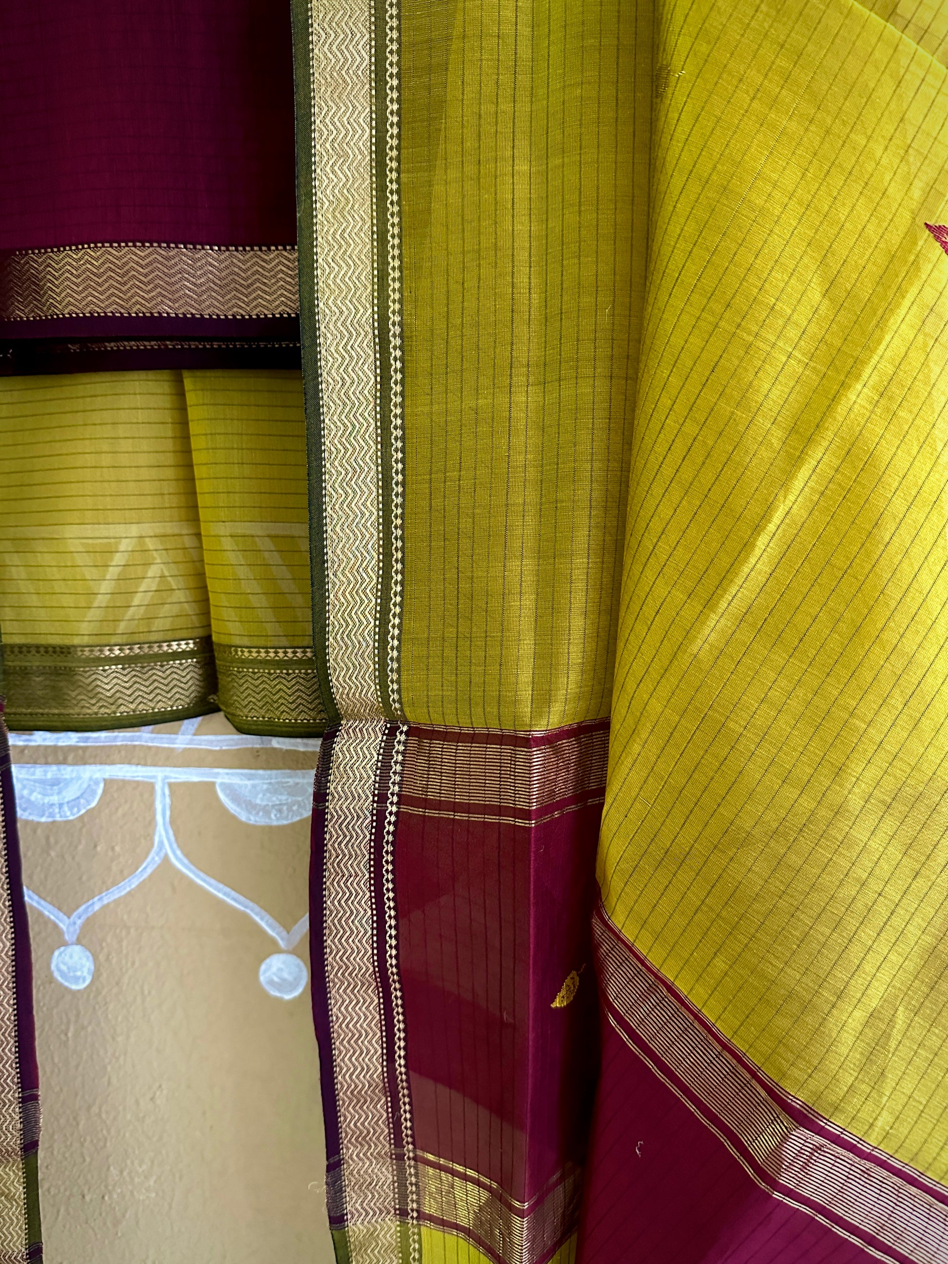 Maheshwari Mehandi & Maroon Motifs Top Dupatta Sets