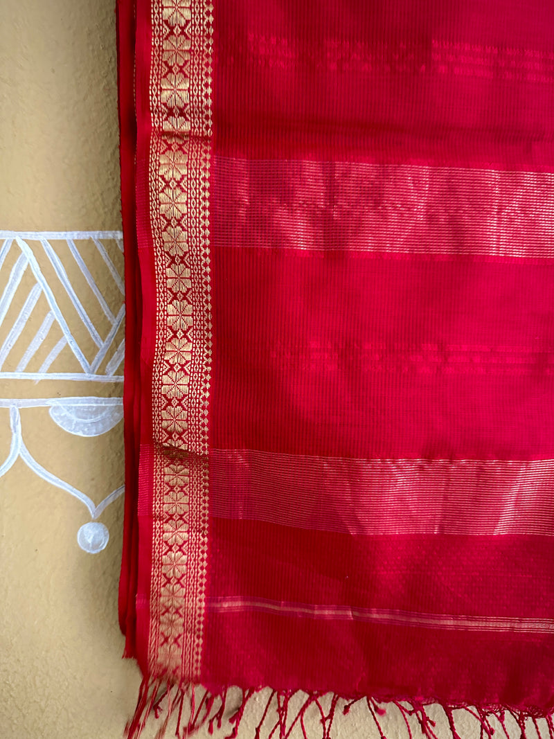 Maheshwari Kumkum Red Garbha Reshami Silk Sarees
